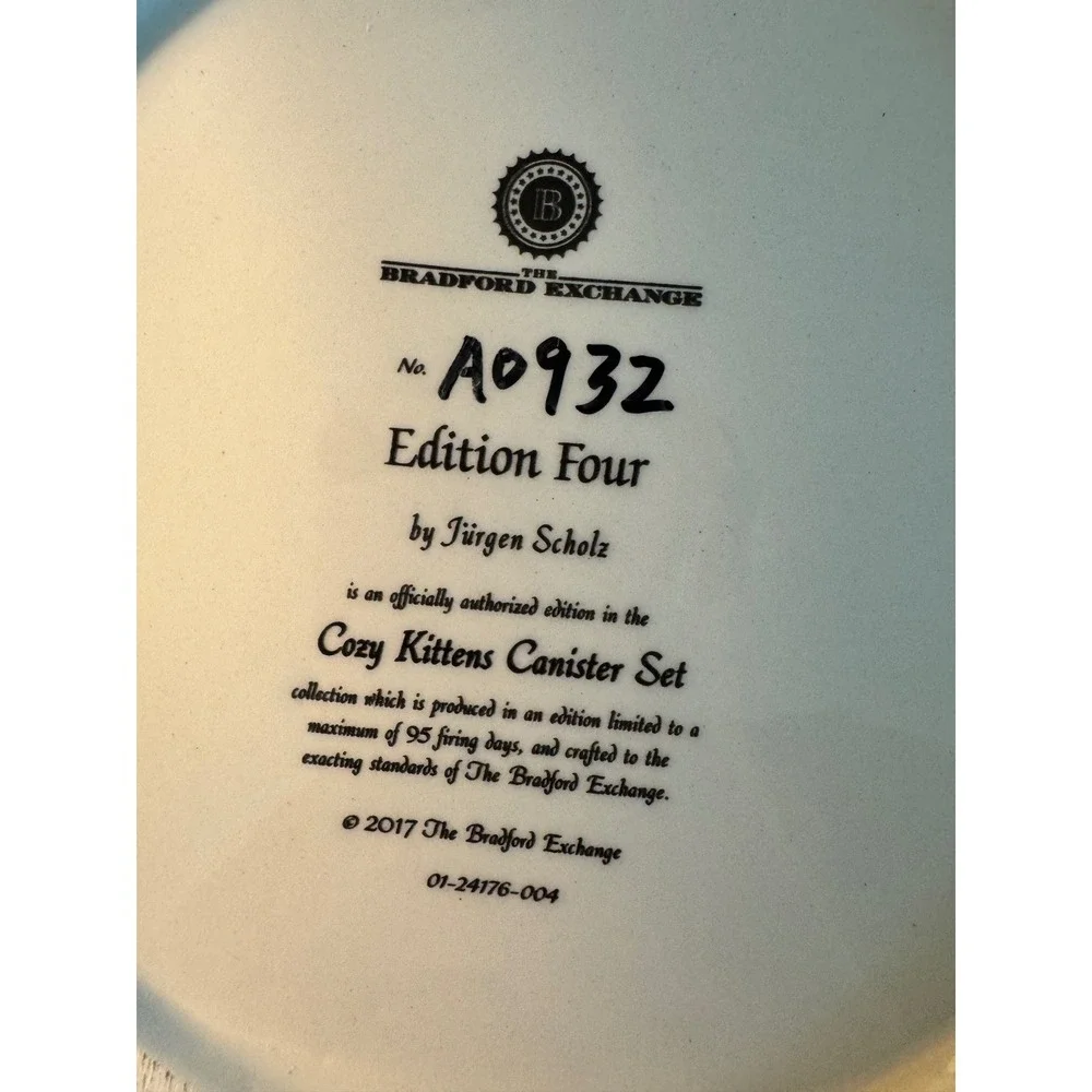 Bradford Exchange Jurgen Scholz Cozy‎ Kittens Canister Edition 4 flour 2017